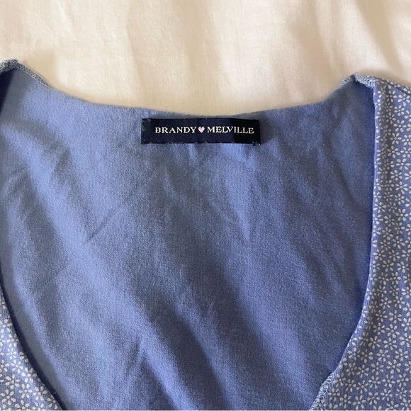 Brandy Melville Light Blue Ruched V-Neck Blouse - Picture 4 of 4